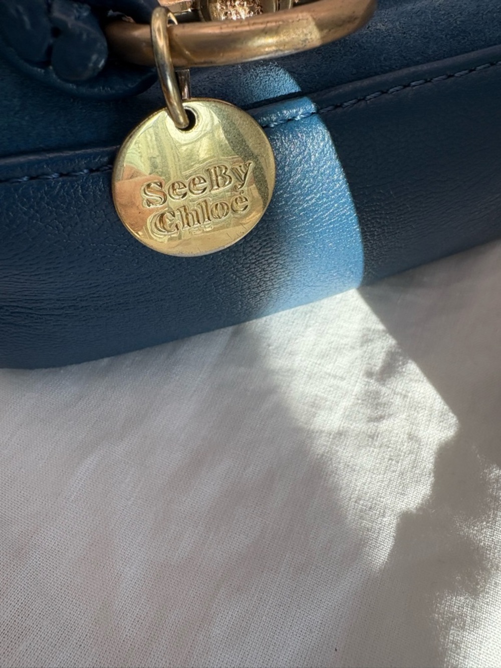 See By Chloe Blue Suede & Leather, 2 way Shoulder Bag with Gold Hardware. Rare - Picture 6 of 11